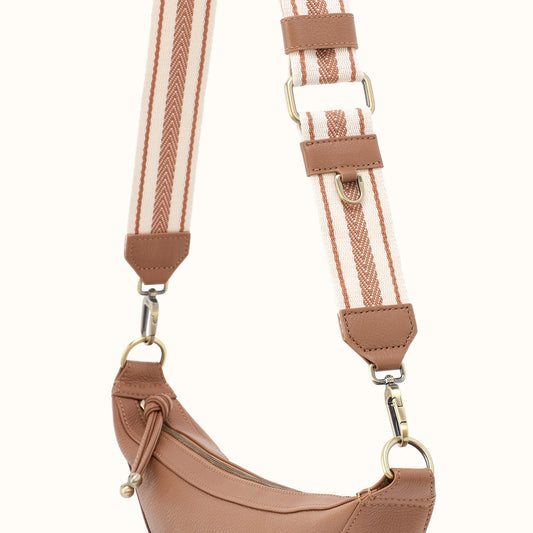 Webbing Guitar Strap In Pebbled Leather