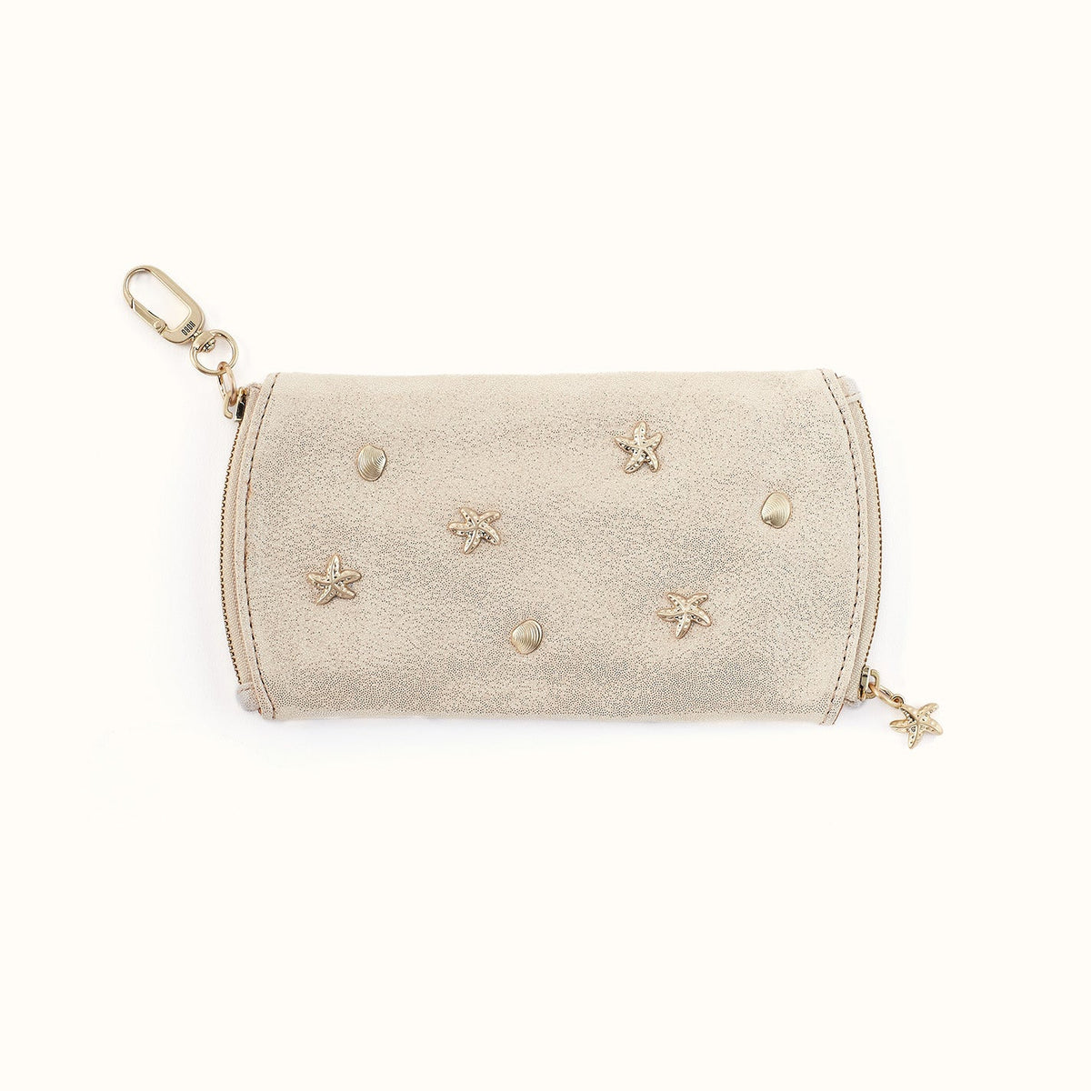 Spark Double Eyeglass Case in Metallic Leather - Sand Shimmer- FOL