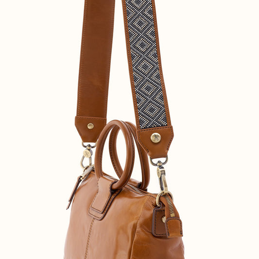 Beaded Guitar Strap In Polished Leather