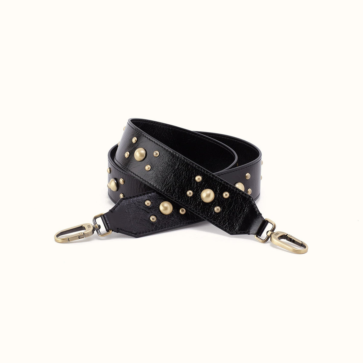 Stud Guitar Strap In Polished Leather - Black- FOL