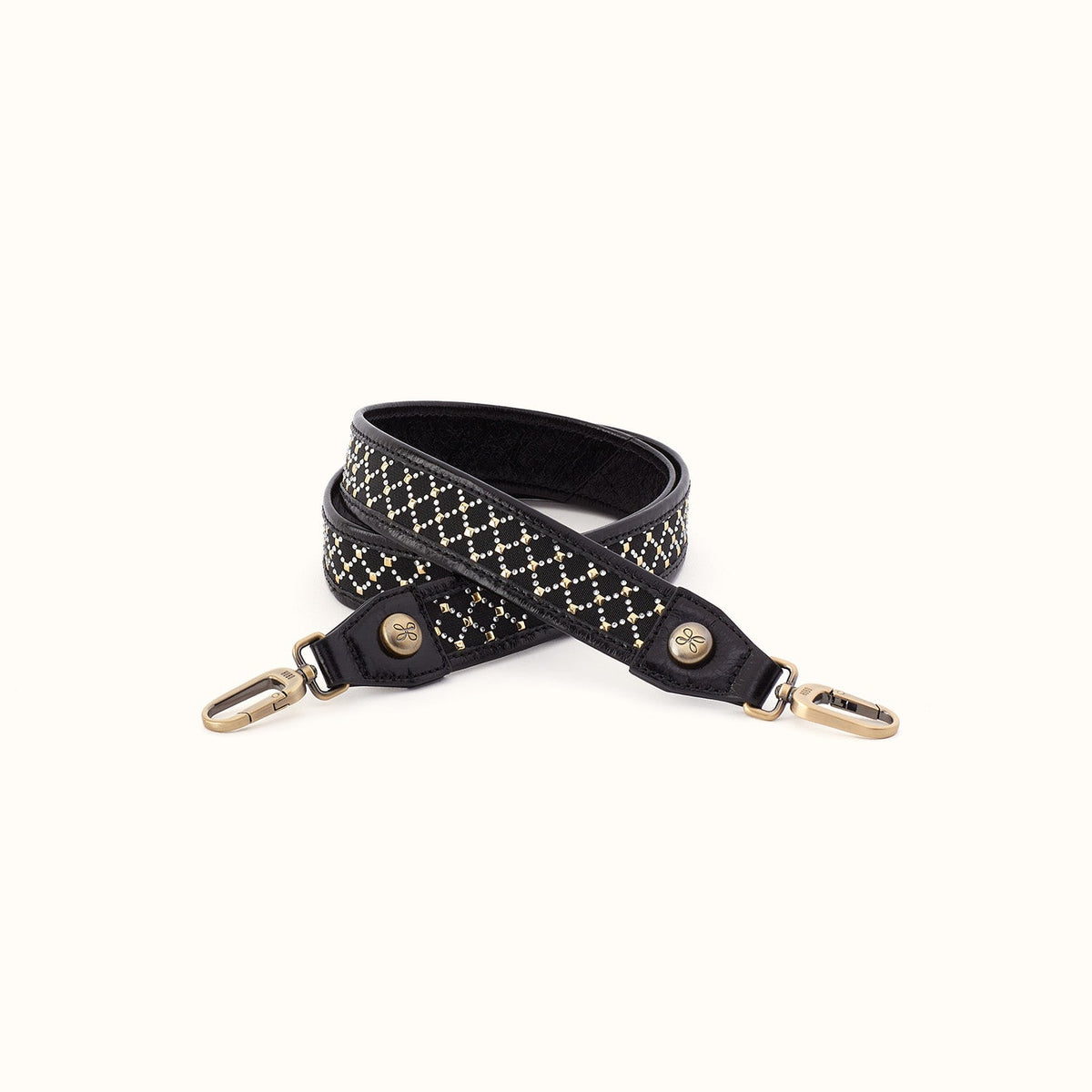 Lattice Stud Strap In Polished Leather - Black- FOL