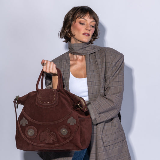 Sheila Large Satchel In Suede Leather - Chocolate