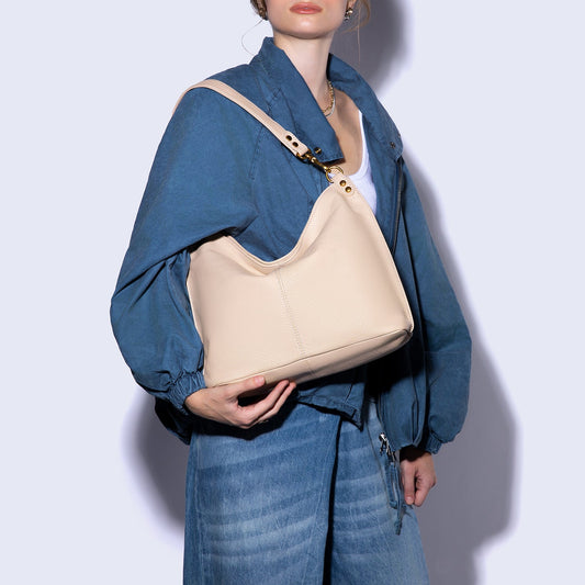 Pier Shoulder Bag In Pebbled Leather - Stonewash