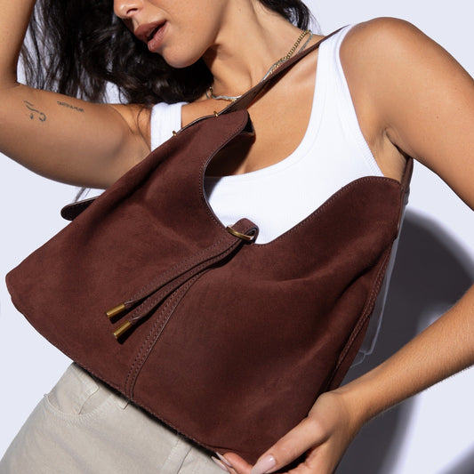 Atlas Hobo Bag In Suede Leather - Chocolate