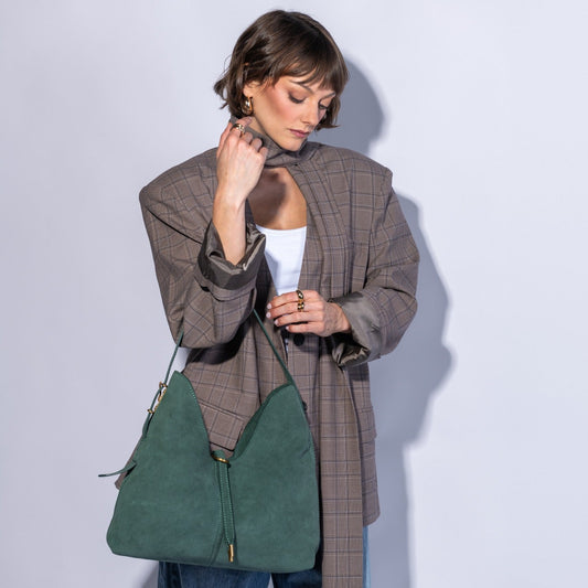 Atlas Hobo Bag In Suede Leather - Pine Needle