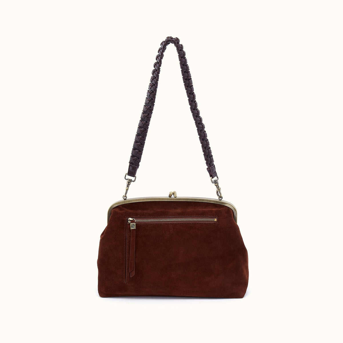 Alba Frame Large Shoulder in Suede Leather - Chocolate