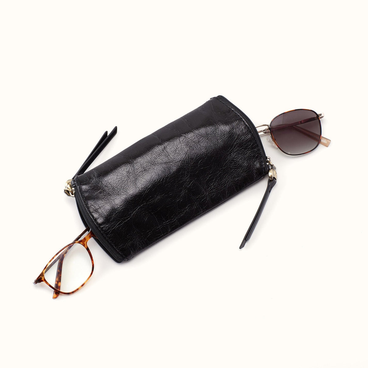 Spark Double Eyeglass Case In Polished Leather