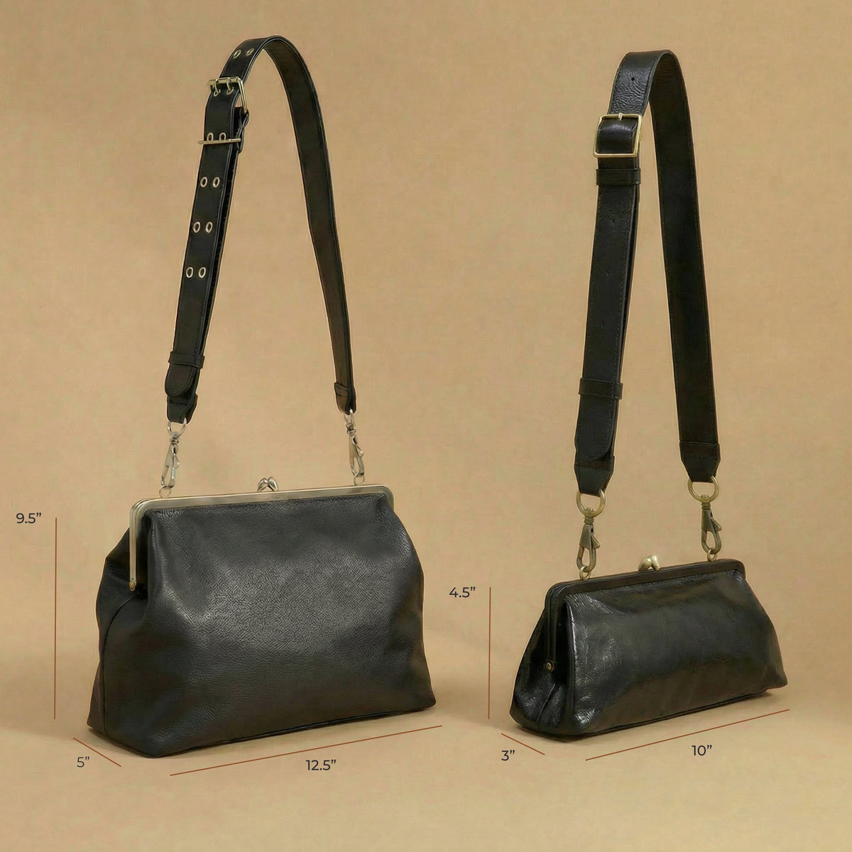 Alba Frame Large Shoulder Bag in Polished Leather - Black