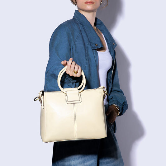 Sheila Medium Satchel in Polished Leather - Butter Yellow
