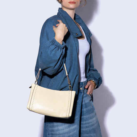 Seneca Shoulder Crossbody in Polished Leather - Butter Yellow