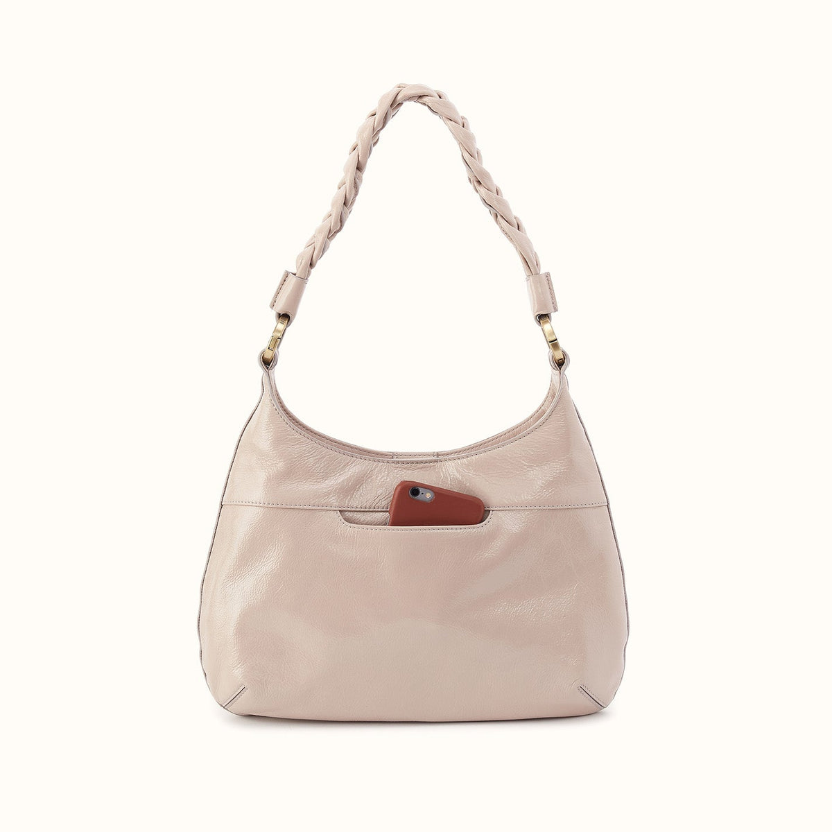 Madison Shoulder Bag In Gloss Leather - Stone Gloss