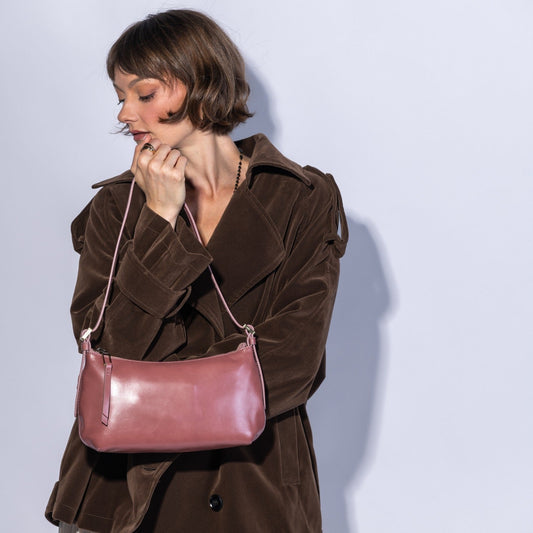 Scottie Slim Shoulder In Polished Leather - Rosewood