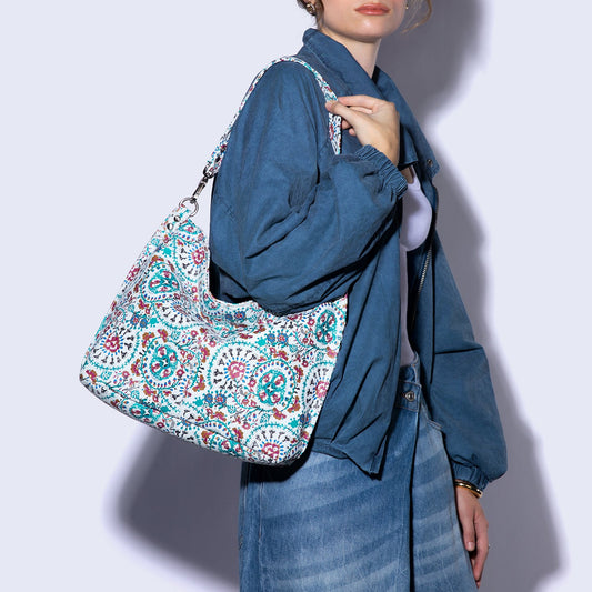 Pier Shoulder Bag in Printed Leather - Batik Blooms