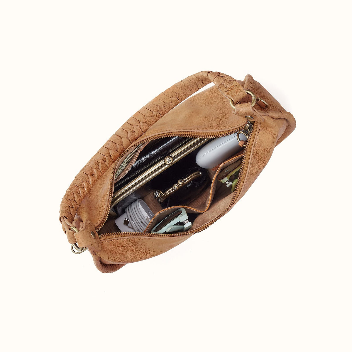 Mia Crescent Hobo In Buffed Leather - Whiskey