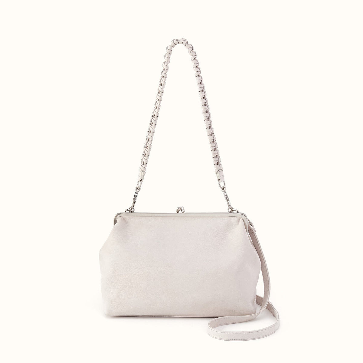Alba Frame Large Shoulder Bag in Buffed Leather - Stone- FOL