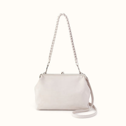 Alba Frame Large Shoulder Bag in Buffed Leather - Stone- FOL