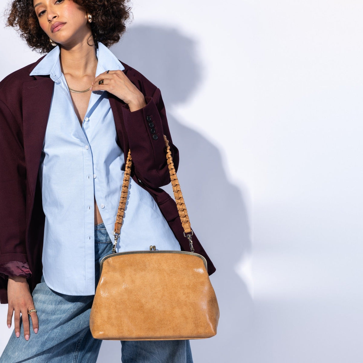 Alba Frame Large Shoulder In Buffed Leather