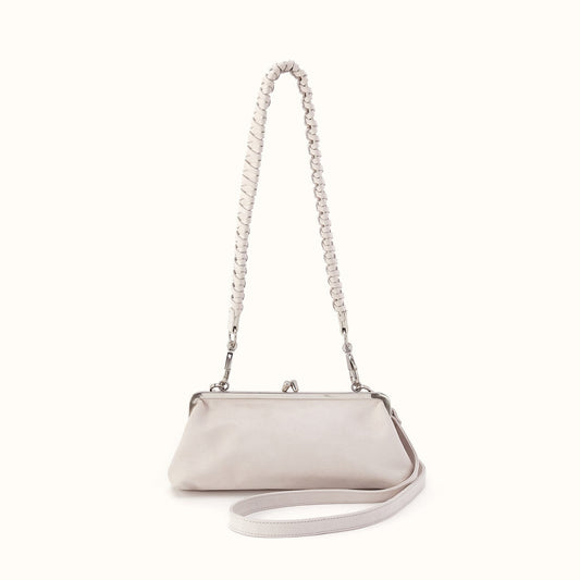 Alba Frame Small Shoulder Bag in Buffed Leather - Stone- FOL