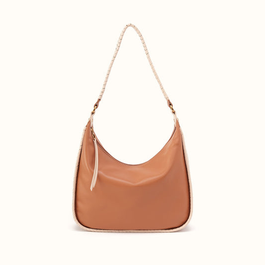 Mia Crescent Large Hobo in Smooth Leather - Warm Cashew- FOL