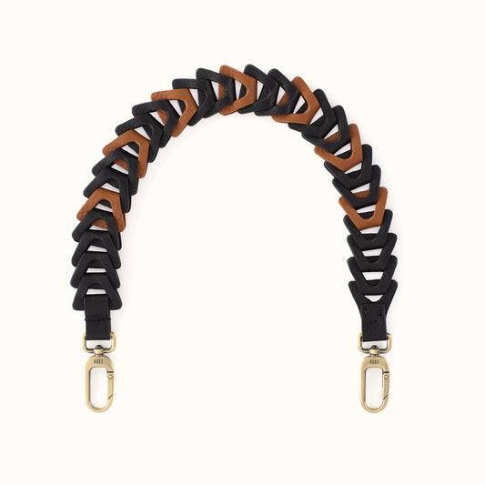 Petty Leather Link Strap in Pebbled Leather - Black- FOL