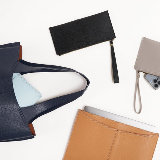 Vida Laptop in Micro Pebbled Leather - Black and Biscuit