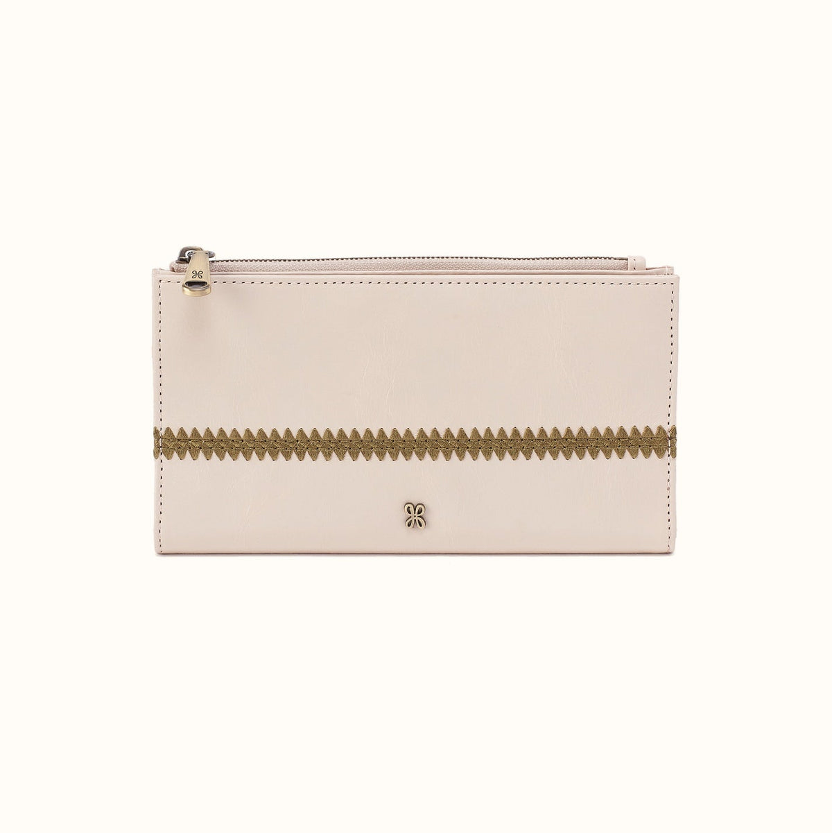 Jill Large Bifold Wallet In Polished Leather - Pale Flax- FOL