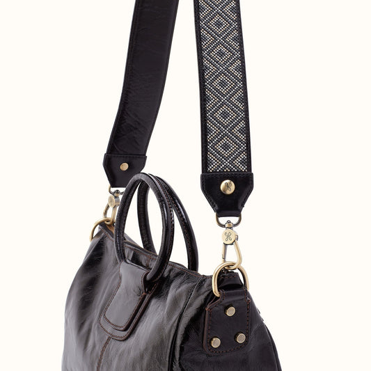 Beaded Guitar Strap In Polished Leather