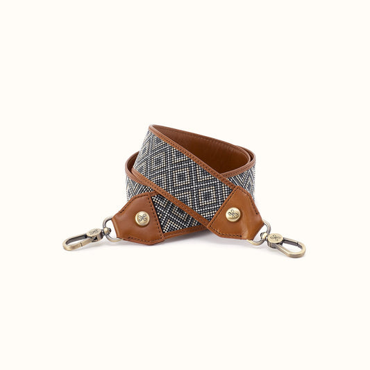 Beaded Guitar Strap In Polished Leather