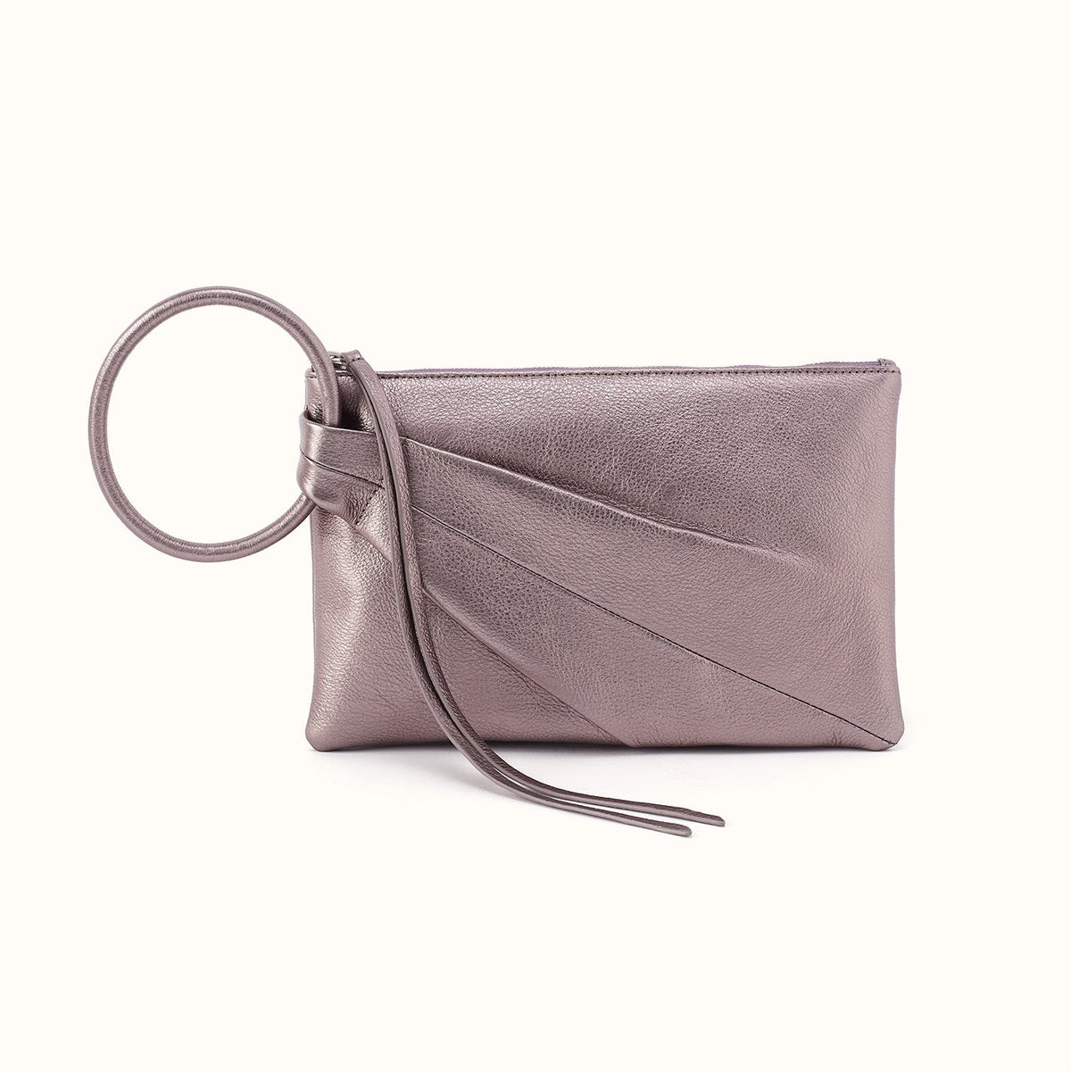 Sheila Soft Ring Clutch in Metallic Leather - Pewter Spur- FOL