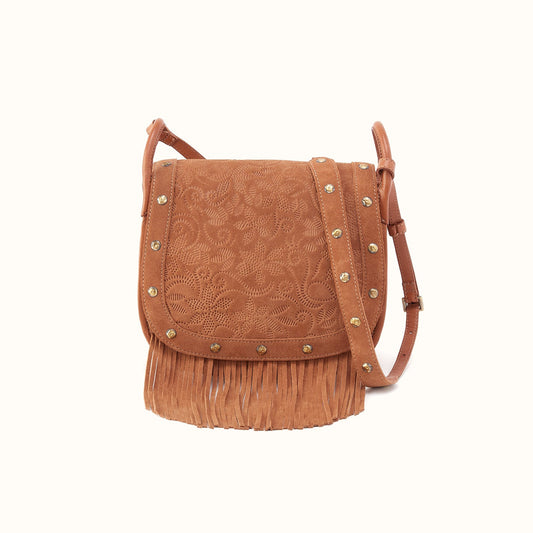 Kiva Large Crossbody in Suede Leather - Barley- FOL