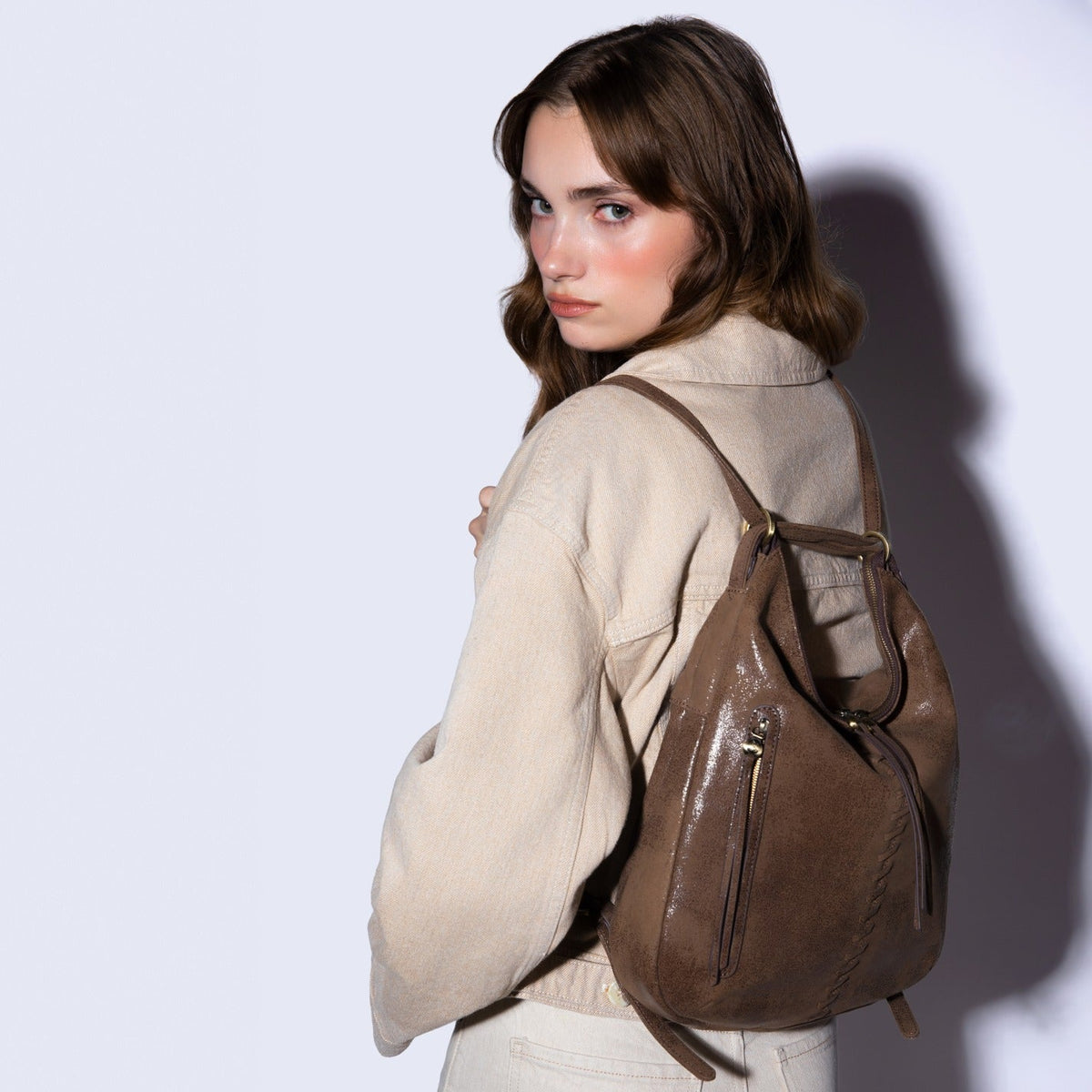 Merrin Convertible Backpack In Buffed Leather - Mocha
