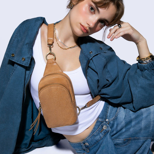 Fern Small Sling In Buffed Leather - Whiskey