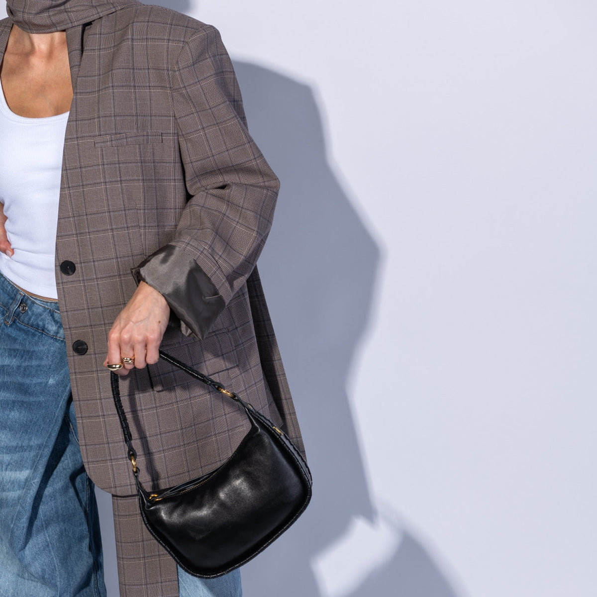 Mia Crescent Small Hobo In Smooth Leather