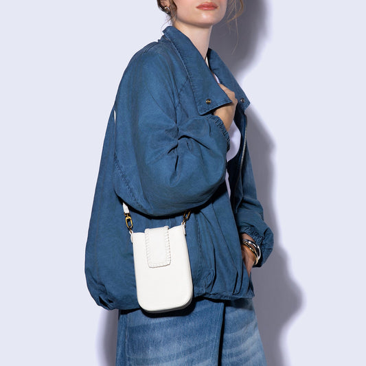 Expedition Phone Crossbody in Pebbled Leather - Coastal Cloud