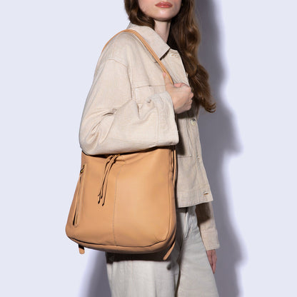 Merrin Convertible Backpack in Pebbled Leather - Sandstorm