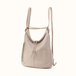 Merrin Convertible Backpack In Pebbled Leather - Taupe- FOL