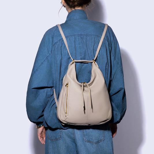 Merrin Convertible Backpack in Pebbled Leather - Taupe