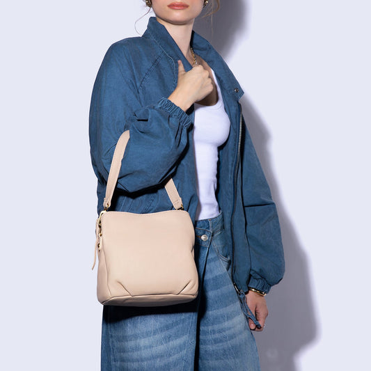 Starr Convertible Shoulder Bag In Pebbled Leather - Stonewash