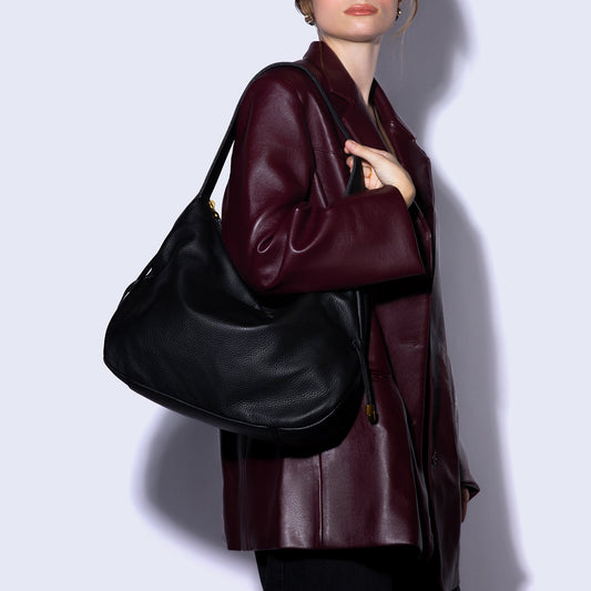 Kori Hobo In Pebbled Leather - Black