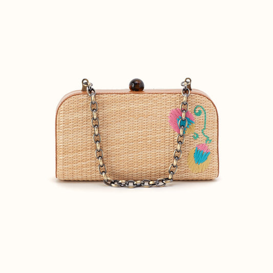 Lauren Minaudiere In Woven Straw - Natural Straw- FOL