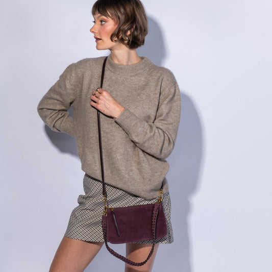 Darcy Crossbody In Suede Leather - Dark Cherry