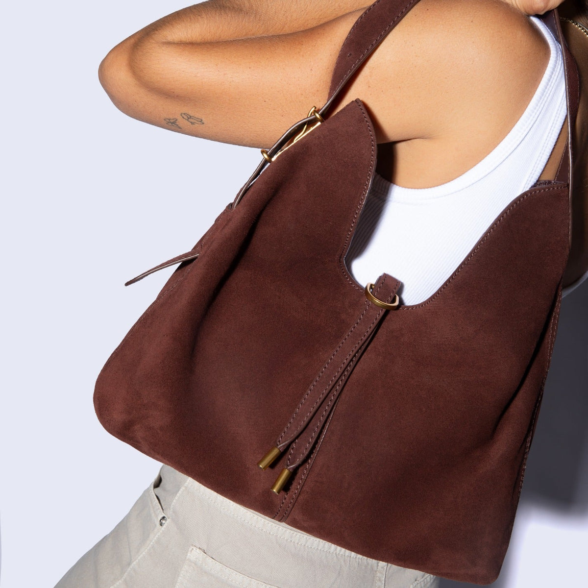 Atlas Hobo Bag In Suede Leather - Chocolate