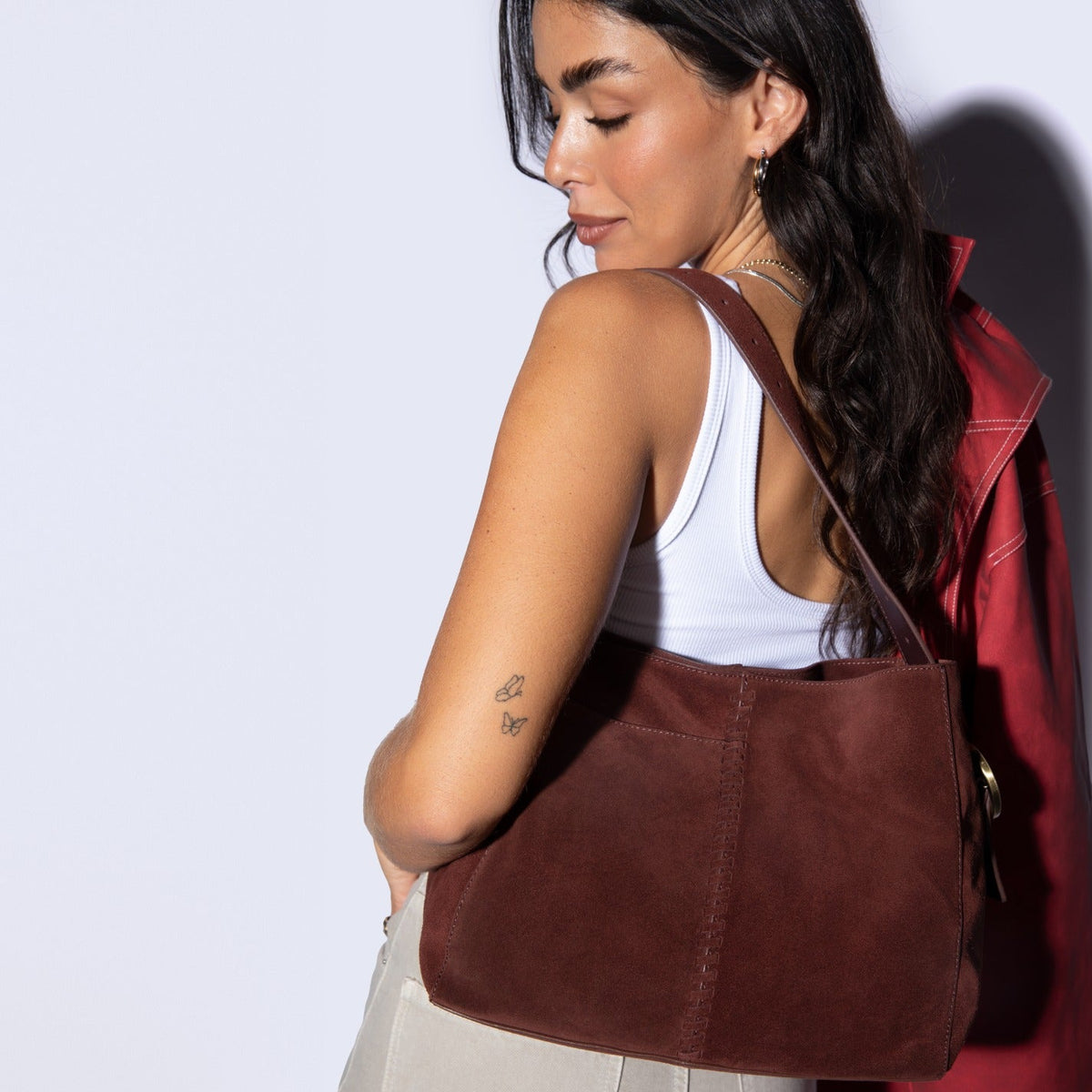 Render Shoulder Bag In Suede Leather - Chocolate