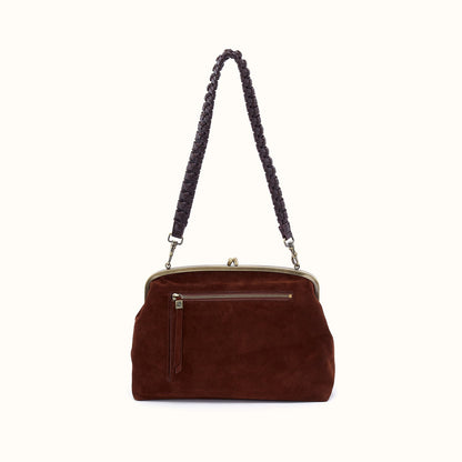 Alba Frame Large Shoulder in Suede Leather - Chocolate