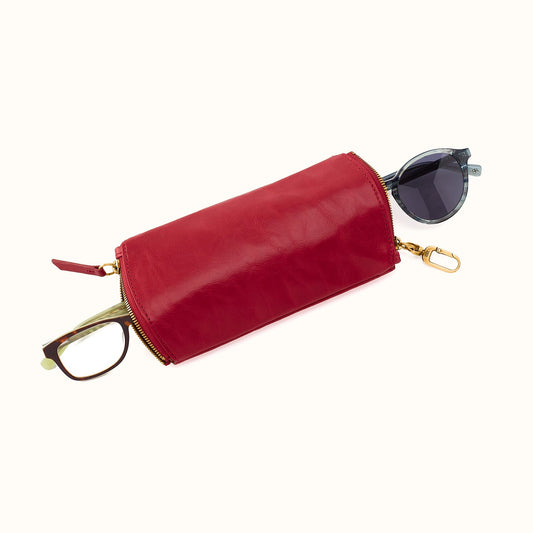 Spark Double Eyeglass Case In Polished Leather