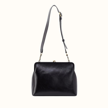 Alba Frame Large Shoulder Bag in Polished Leather - Black