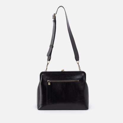 Alba Frame Large Shoulder Bag in Polished Leather - Black