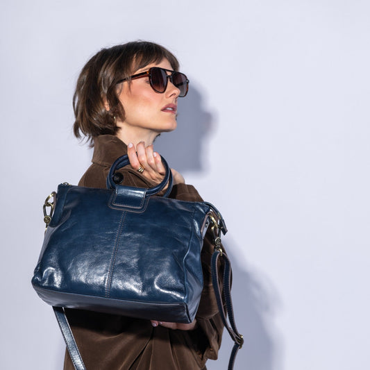 Sheila Medium Satchel In Polished Leather - Ink Navy