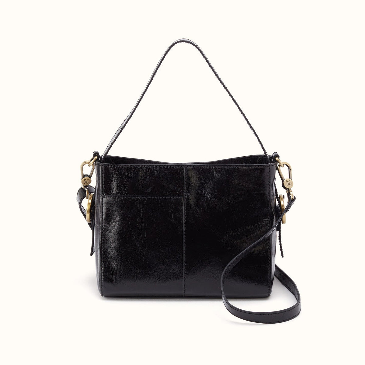 Render Small Crossbody In Polished Leather - Black- FOL