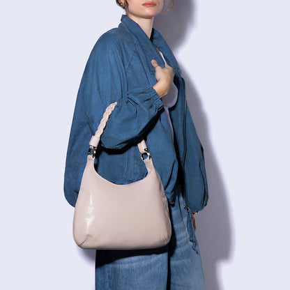 Madison Shoulder Bag In Gloss Leather - Stone Gloss